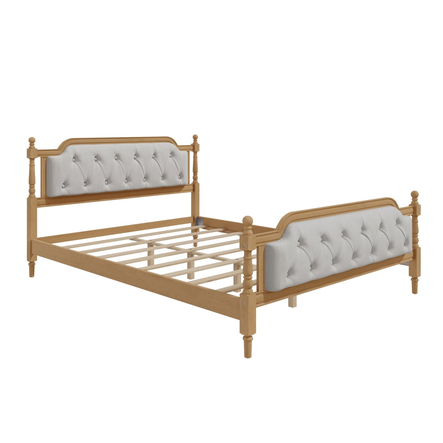 Queen Bed Versailles Haven Upholstered Walnut Wood Queen Bed - Bunk and Bed Co.
