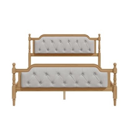 Queen Bed Versailles Haven Upholstered Walnut Wood Queen Bed - Bunk and Bed Co.