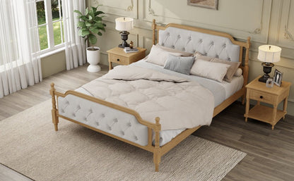 Queen Bed Versailles Haven Upholstered Walnut Wood Queen Bed - Bunk and Bed Co.