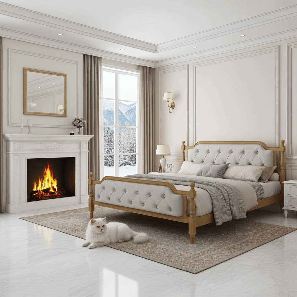 Queen Bed Versailles Haven Upholstered Walnut Wood Queen Bed - Bunk and Bed Co.