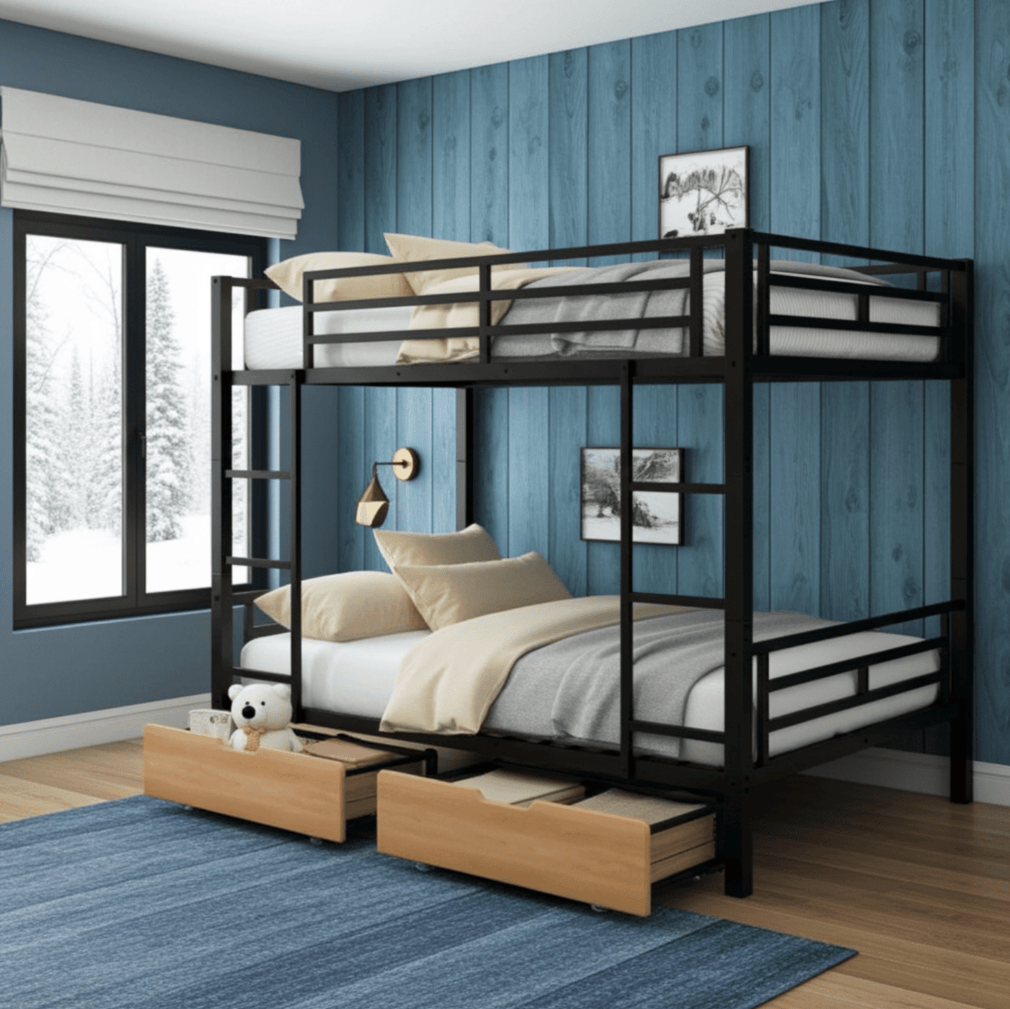 Remmy Bunk Bed Modern Metal Full Size 2 Drawers - Bunk and Bed Co.