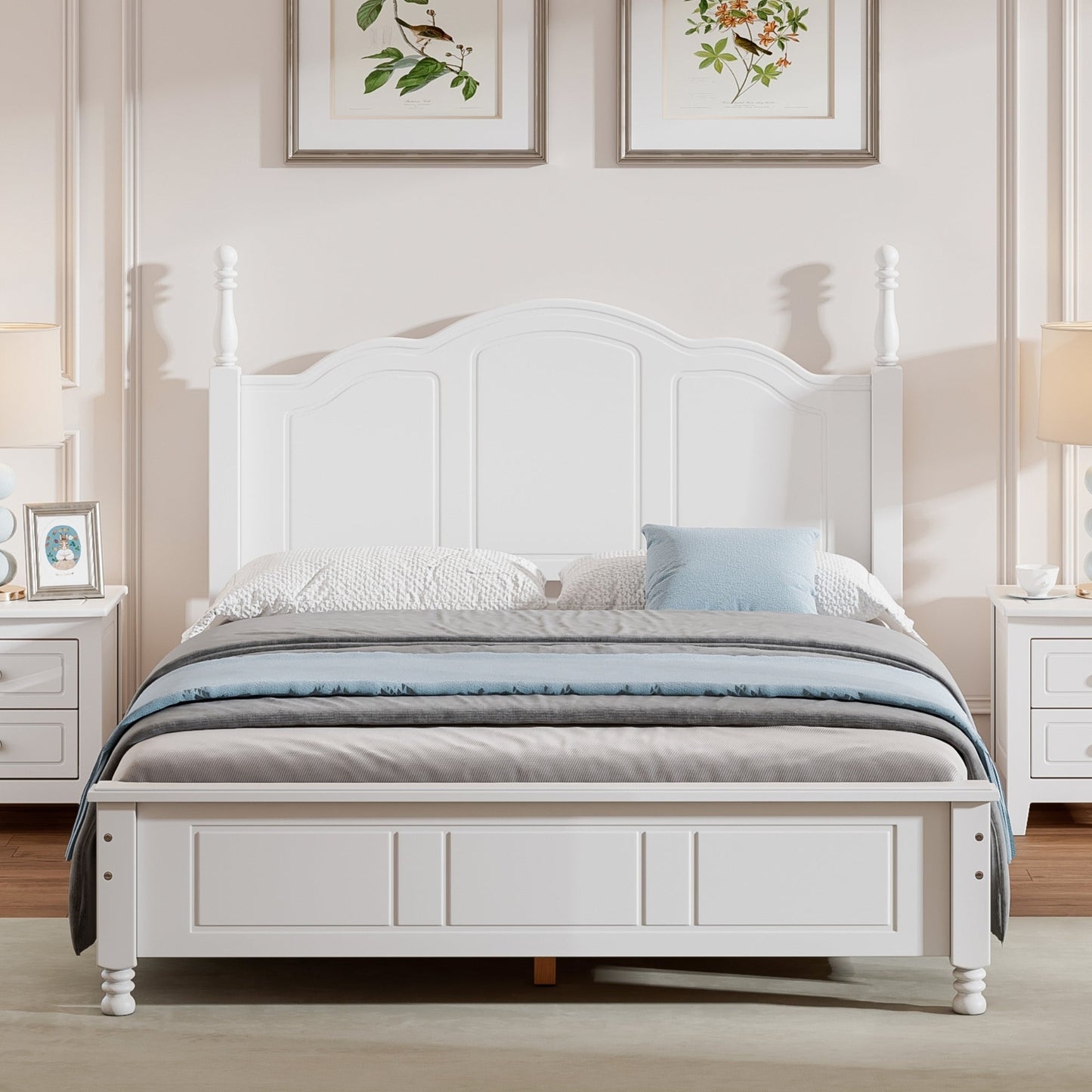 Tammy Full Size Wood Platform Bed Frame,White - Bunk and Bed Co.