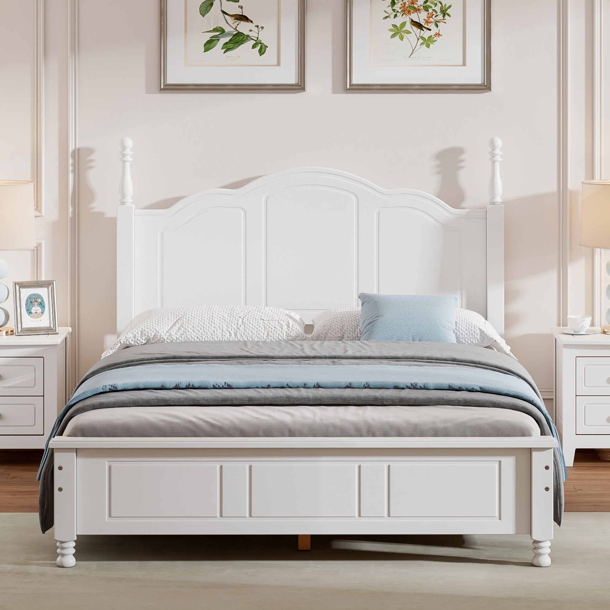 Tammy Full Size Wood Platform Bed Frame,White - Bunk and Bed Co.