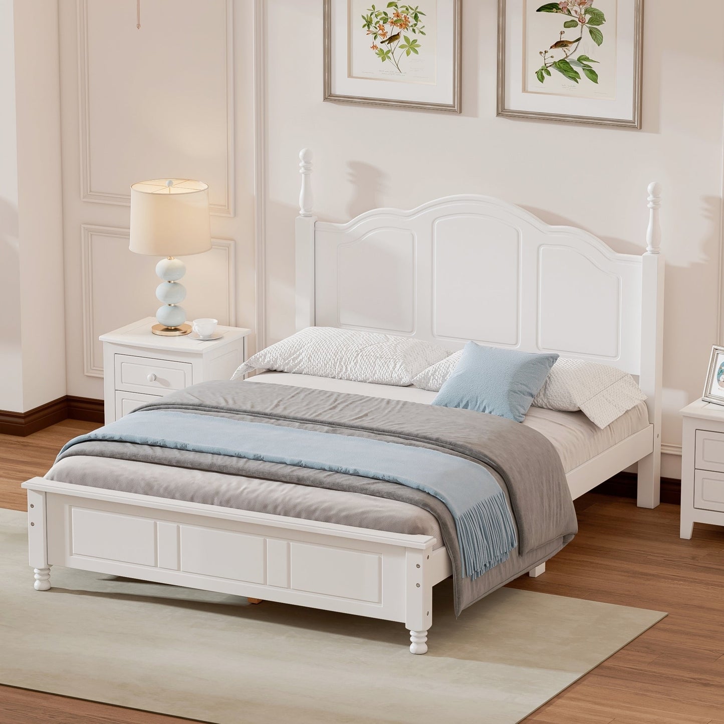 Tammy Full Size Wood Platform Bed Frame,White - Bunk and Bed Co.