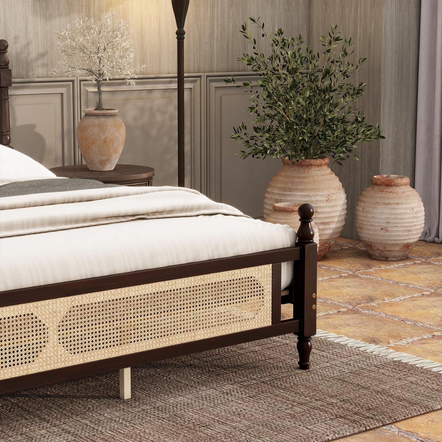 The Carolina Rattan King Size Bed Espresso - Bunk and Bed Co.