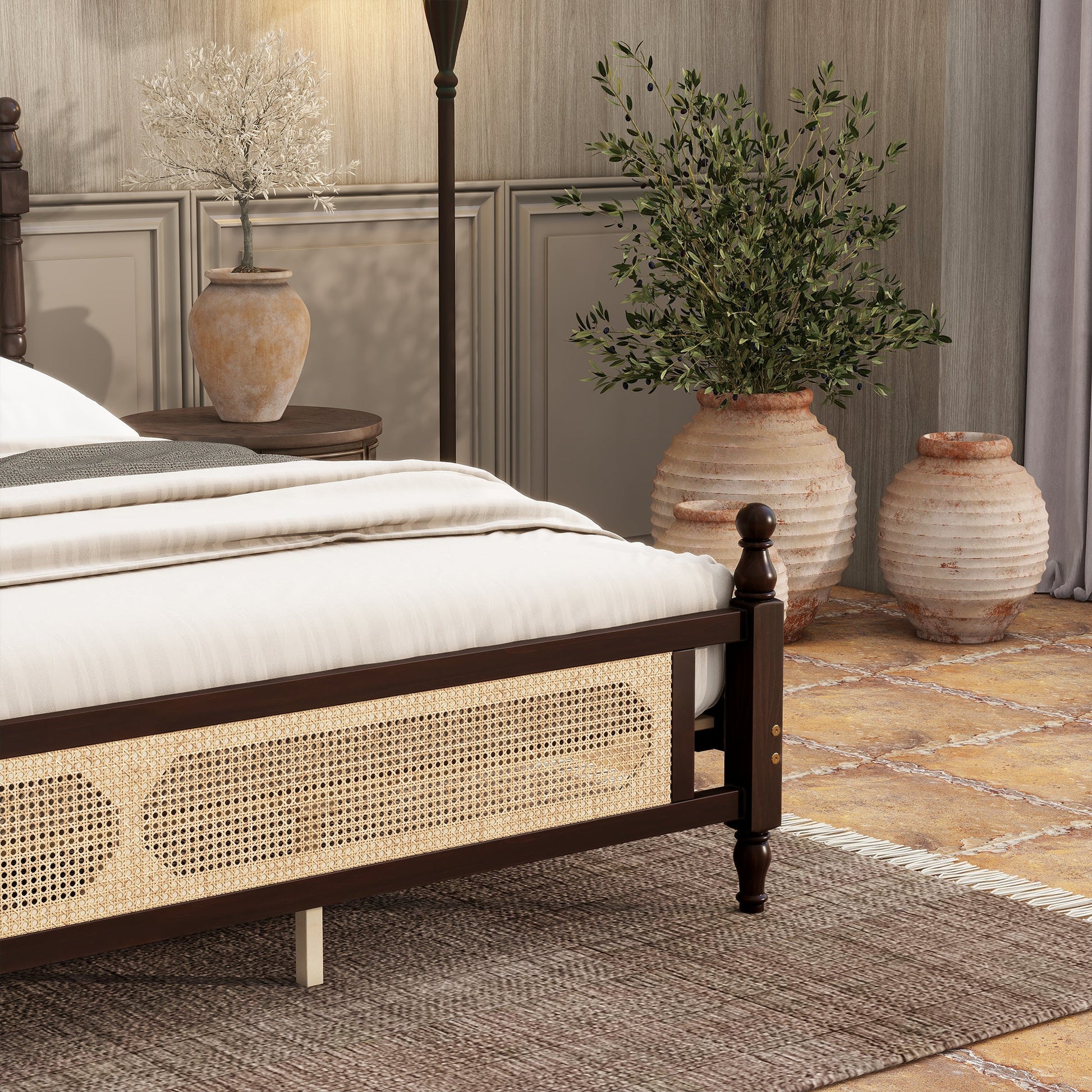 The Carolina Rattan King Size Bed Espresso - Bunk and Bed Co.