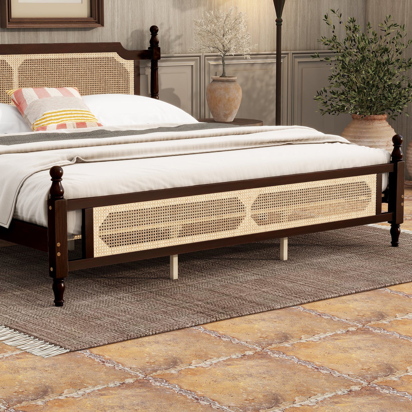 The Carolina Rattan King Size Bed Espresso - Bunk and Bed Co.