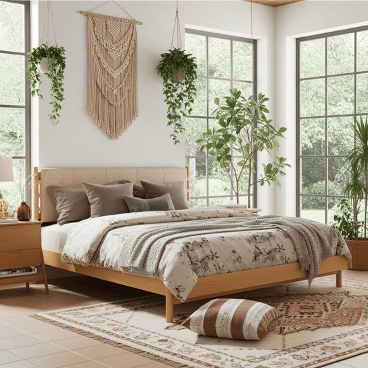 The Jennifer Premium Rubber Wood Walnut Platform Queen Bed - Bunk and Bed Co.