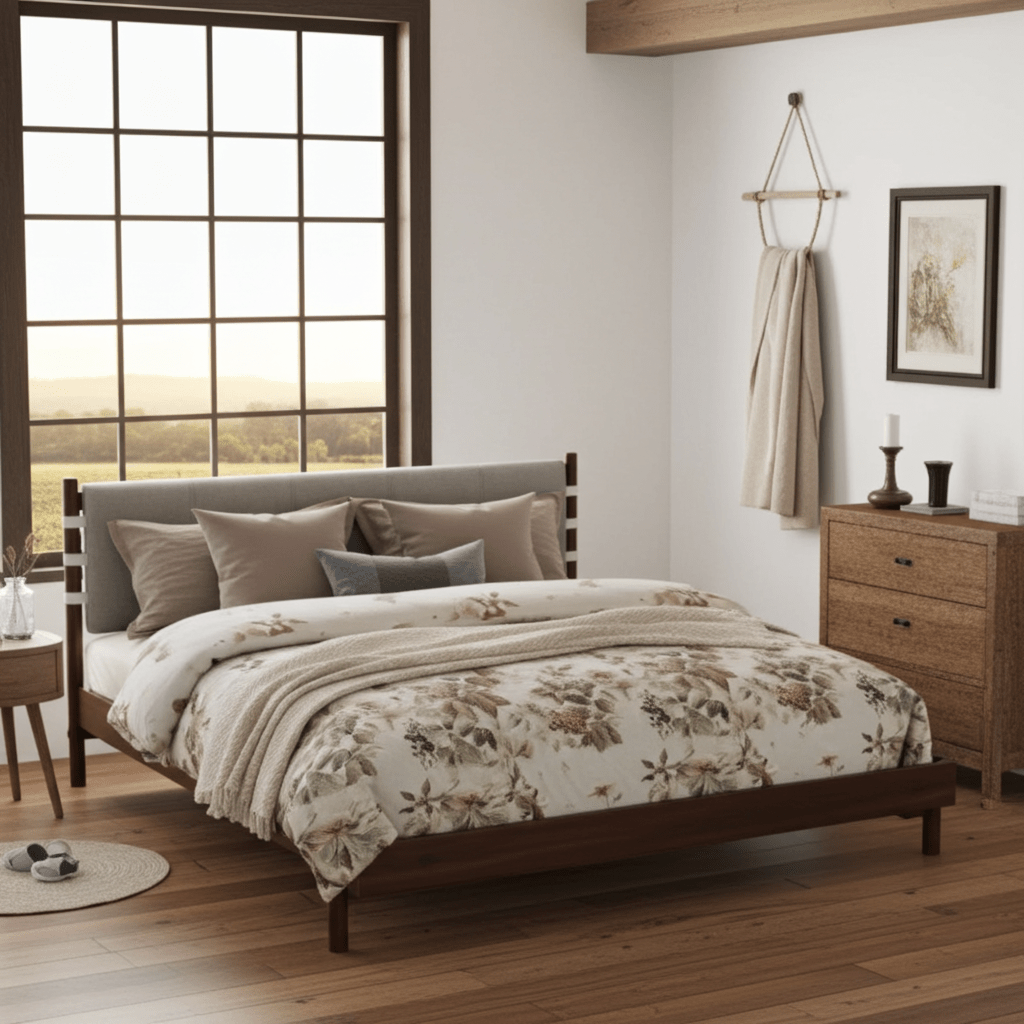 The Jennifer Premium Rubber Wood Walnut Platform Queen Bed - Bunk and Bed Co.