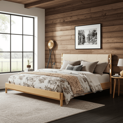 The Jennifer Premium Rubber Wood Walnut Platform Queen Bed - Bunk and Bed Co.