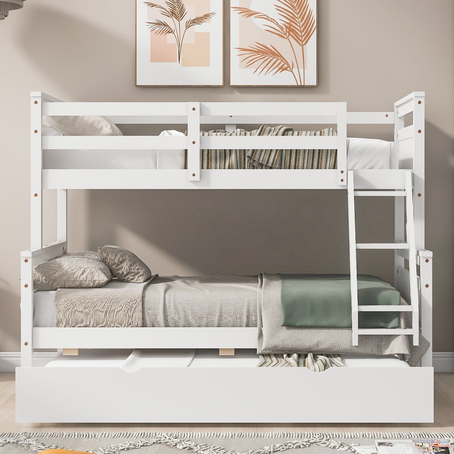 The Space Saver Twin Over Full Bunkbed with Trundle - WHITE - Bunk and Bed Co.