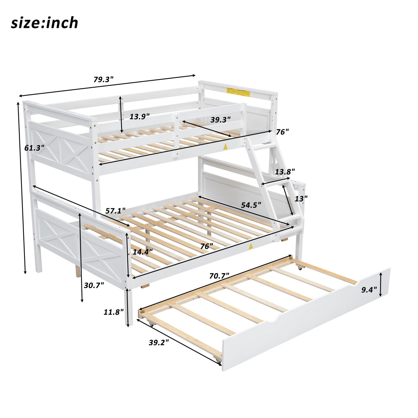 The Space Saver Twin Over Full Bunkbed with Trundle - WHITE - Bunk and Bed Co.