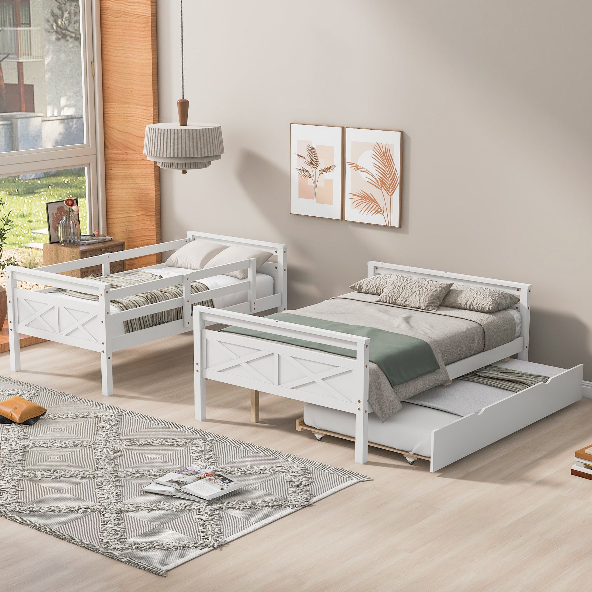 The Space Saver Twin Over Full Bunkbed with Trundle - WHITE - Bunk and Bed Co.