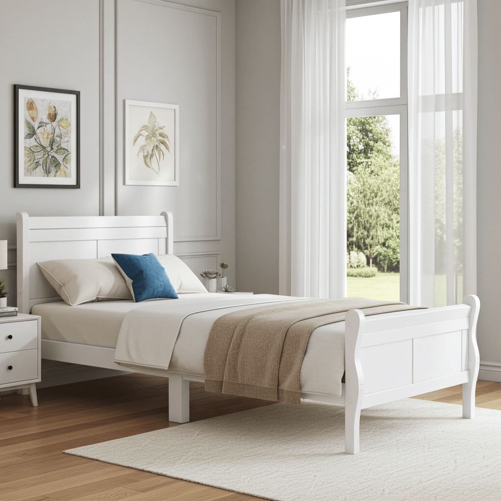 Tiffany White Twin Platform Bed with Headboard - Bunk and Bed Co.