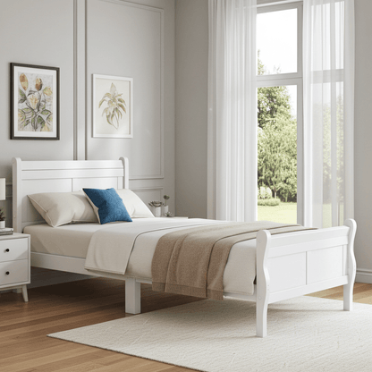 Tiffany White Twin Platform Bed with Headboard - Bunk and Bed Co.