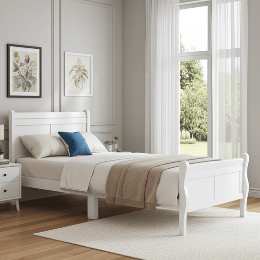 Tiffany White Twin Platform Bed with Headboard - Bunk and Bed Co.