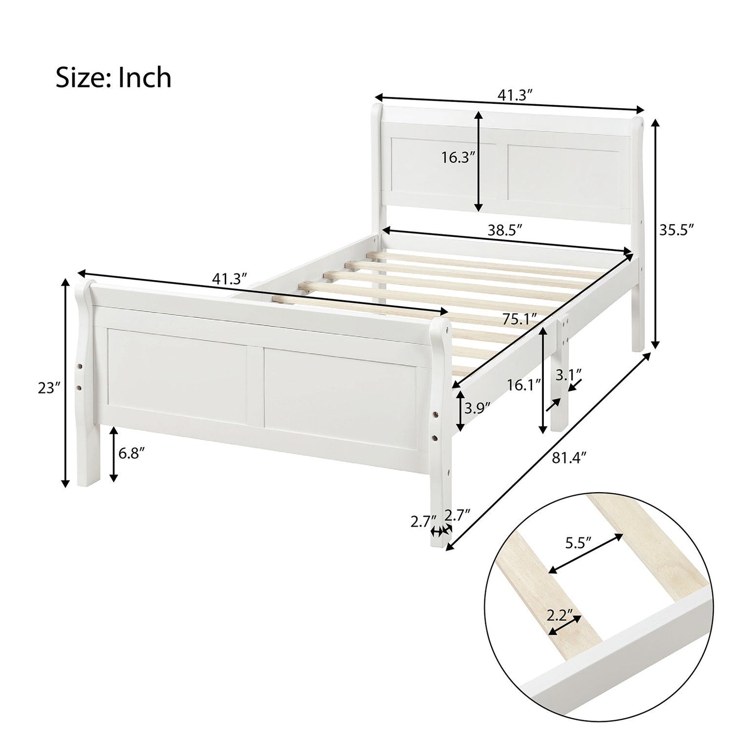 Tiffany White Twin Platform Bed with Headboard - Bunk and Bed Co.