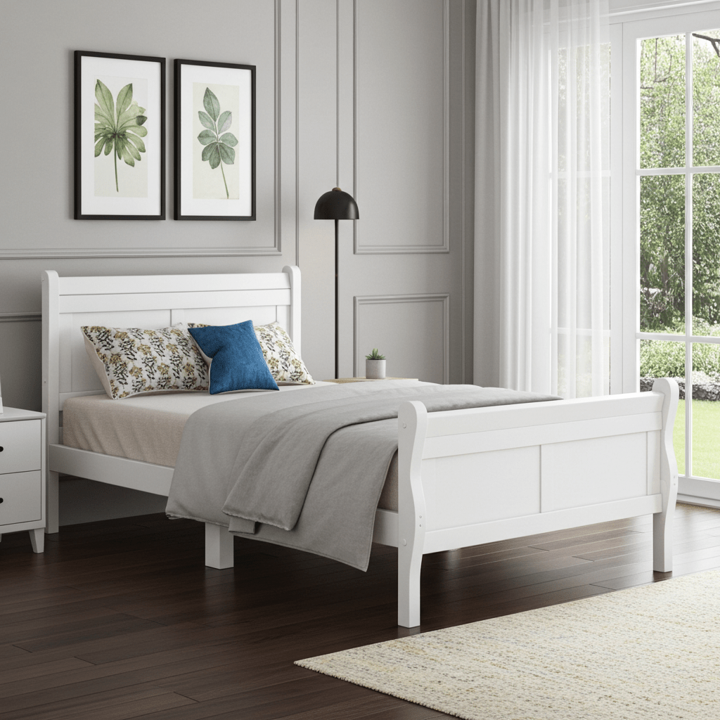 Tiffany White Twin Platform Bed with Headboard - Bunk and Bed Co.