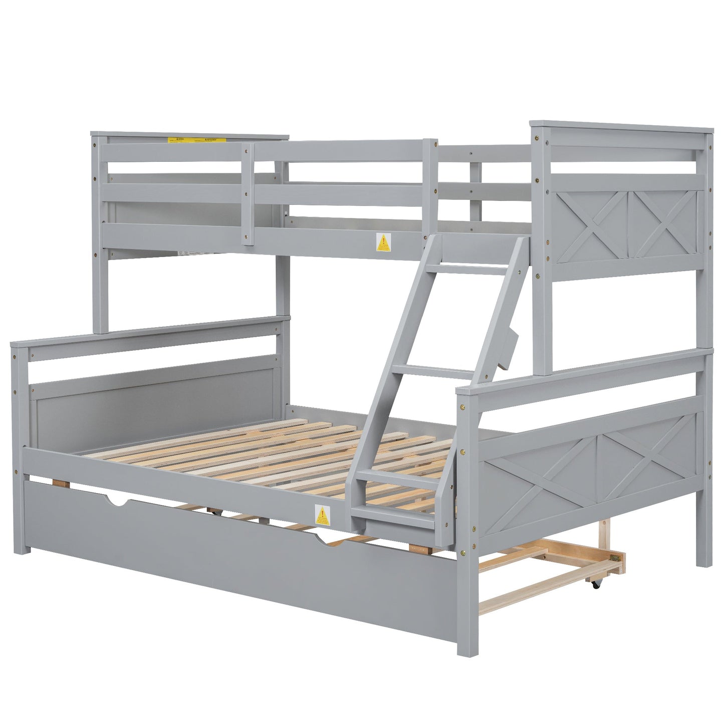 Twin Over Full Bunkbed with Twin Trundle Gray Space Saver - Bunk and Bed Co.