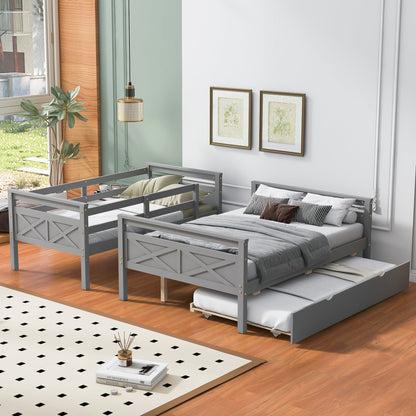 Twin Over Full Bunkbed with Twin Trundle Gray Space Saver - Bunk and Bed Co.