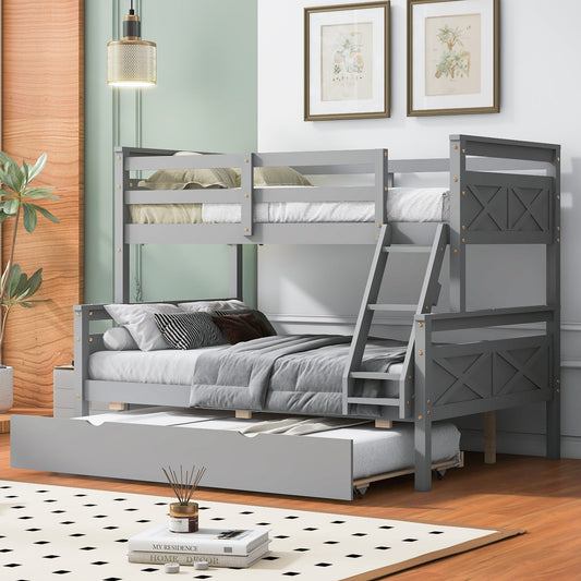 Twin Over Full Bunkbed with Twin Trundle Gray Space Saver - Bunk and Bed Co.