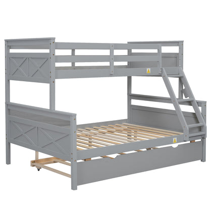 Twin Over Full Bunkbed with Twin Trundle Gray Space Saver - Bunk and Bed Co.