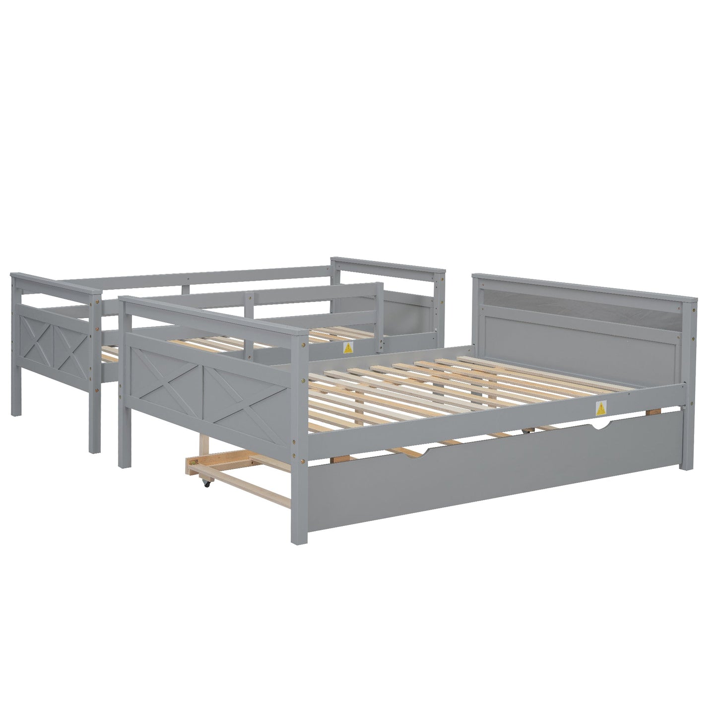 Twin Over Full Bunkbed with Twin Trundle Gray Space Saver - Bunk and Bed Co.