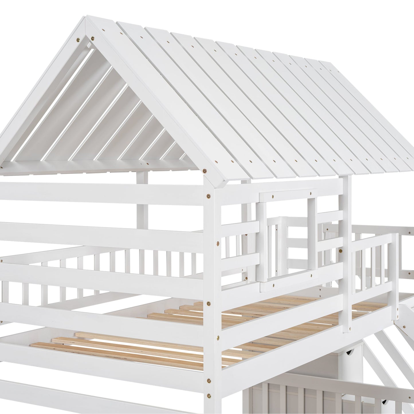 Twin Over Twin Bunkbed Playhouse Dream , Slide, Trundle White - Bunk and Bed Co.