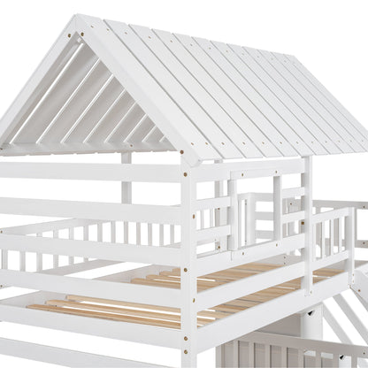 Twin Over Twin Bunkbed Playhouse Dream , Slide, Trundle White - Bunk and Bed Co.