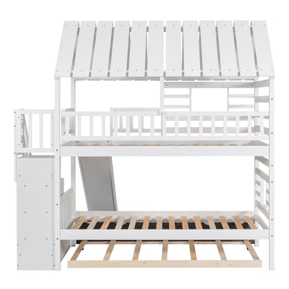 Twin Over Twin Bunkbed Playhouse Dream , Slide, Trundle White - Bunk and Bed Co.