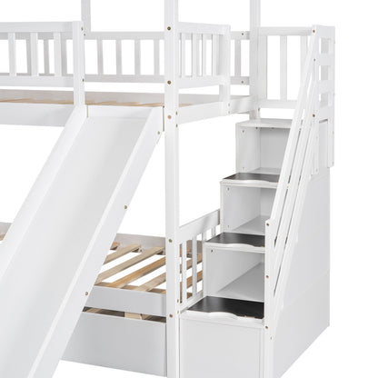 Twin Over Twin Bunkbed Playhouse Dream , Slide, Trundle White - Bunk and Bed Co.