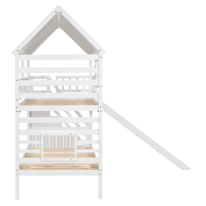 Twin Over Twin Bunkbed Playhouse Dream , Slide, Trundle White - Bunk and Bed Co.