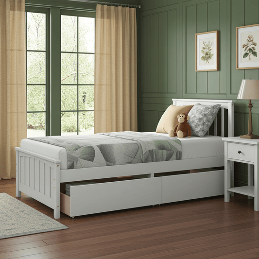 White Twin Platform Bed with Storage Drawers - Bunk and Bed Co.