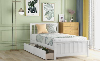 White Twin Platform Bed with Storage Drawers - Bunk and Bed Co.